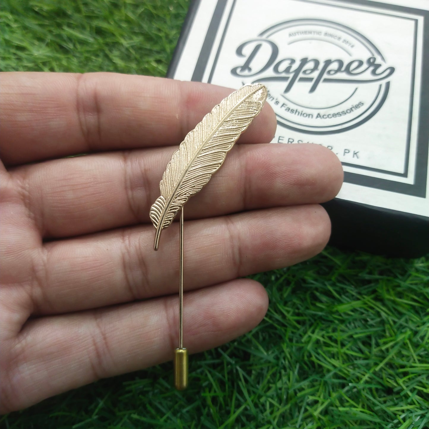 golden long leaf lapel pin for men online in Pakistan