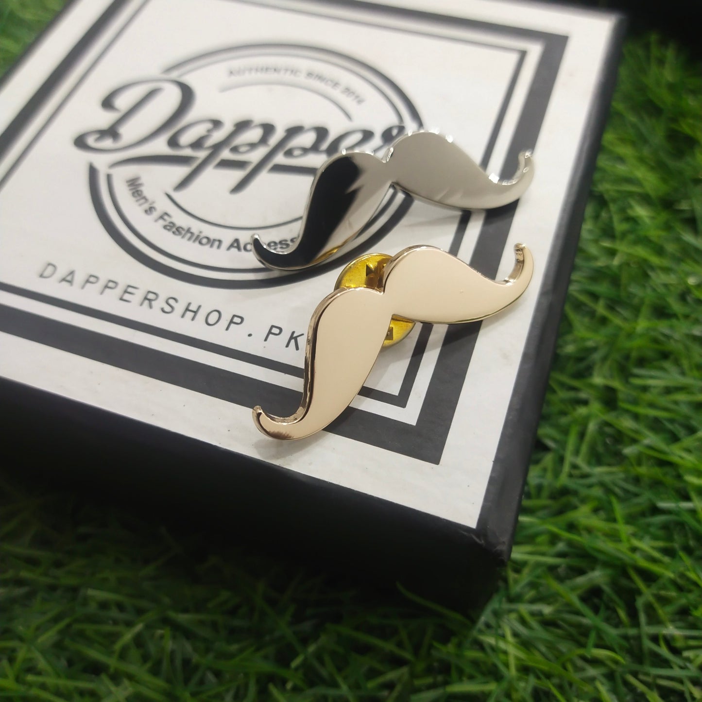 Golden mustache brooch lapel pin for men online in Pakistan