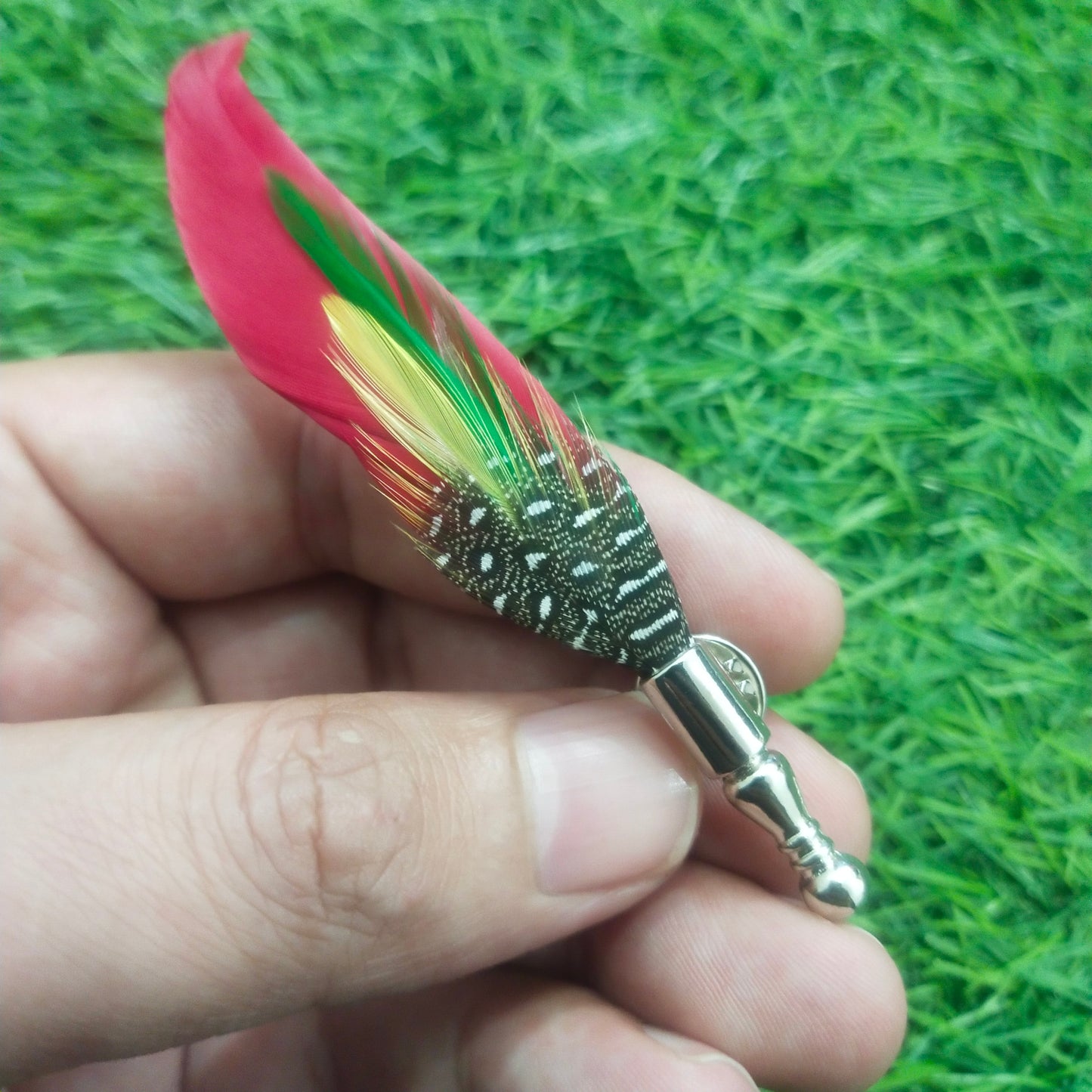 Red Real Feather Brooch For Men