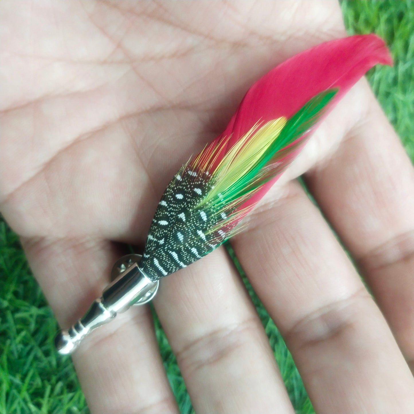 Red Real Feather Brooch For Men