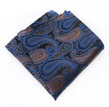 Load image into Gallery viewer, Golden and Blue Paisley Floral Pocket Square For Men online in Pakistan