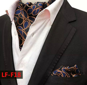 Men's Ascot Black and Golden Paisley Floral Jacquard Woven Cravat Tie and Pocket Square Set