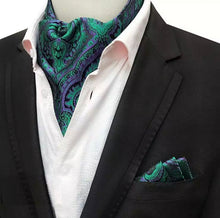 Load image into Gallery viewer, Green Floral Ascot cravat tie for men online in Pakistan