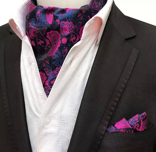 purple and pink paisley floral ascot cravat tie for men 