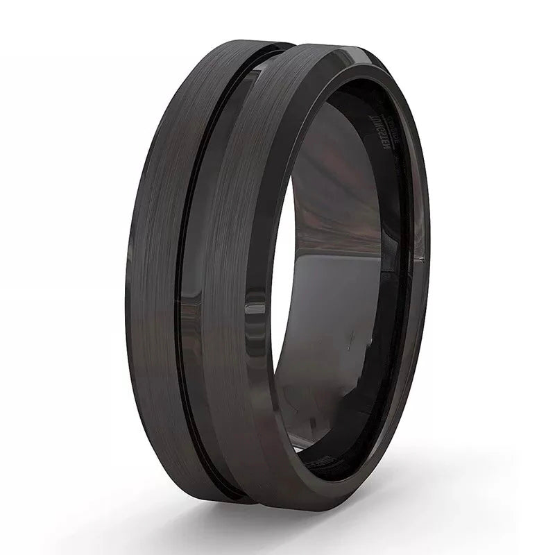 8mm Black Brushed Edge Ring For Men
