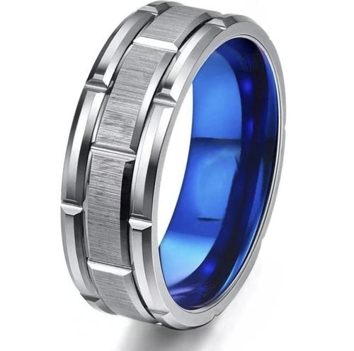 Silver Titanium Blue Inlay Ring