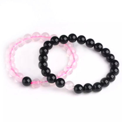 Black & Rose Pink Agate Energy Stone Beads Distance Bracelet Set Couple Bracelet