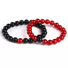Load image into Gallery viewer, Black &amp; Wine Red Agate Energy Stone Beads Distance Bracelet Set Couple Bracelet