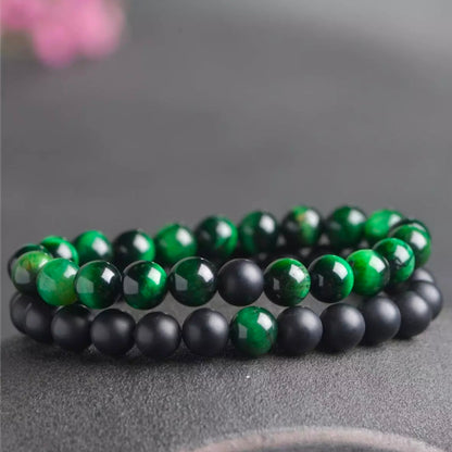 Matt Black & Green Agate Energy Stone Beads Distance Bracelet Set Couple Bracelet