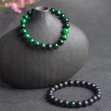 Load image into Gallery viewer, Matt Black &amp; Green Agate Energy Stone Beads Distance Bracelet Set Couple Bracelet