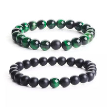 Load image into Gallery viewer, Matt Black &amp; Green Agate Energy Stone Beads Distance Bracelet Set Couple Bracelet