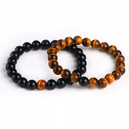 Tiger Eye & Black Agate Energy Stone Beads Distance Bracelet Set Couple Bracelet