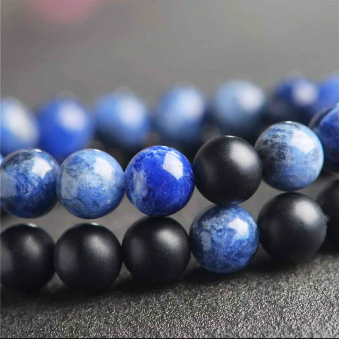 Matt Black & Blue Agate Energy Stone Beads Distance Bracelet Set Couple Bracelet
