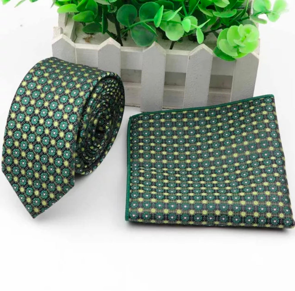 Green Floral Slim Tie Set