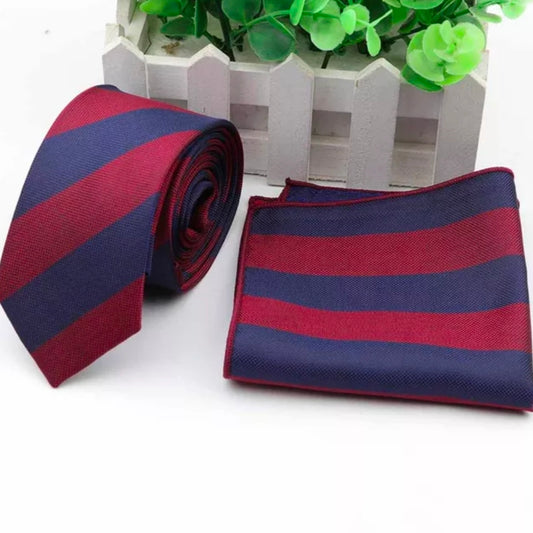 Maroon & Blue Stripe Slim Tie Set