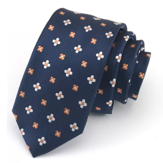 Dark Blue Floral Slim Neck Tie