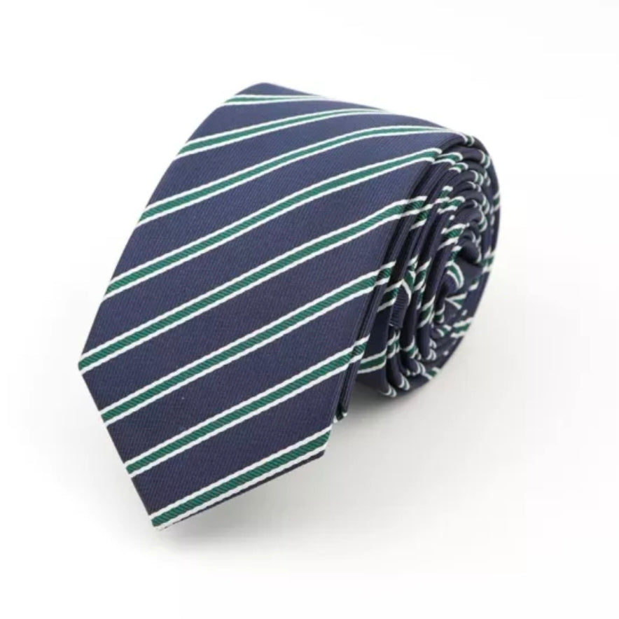 Dark Blue & Green Stripe Slim Neck Tie – The Dapper Shop