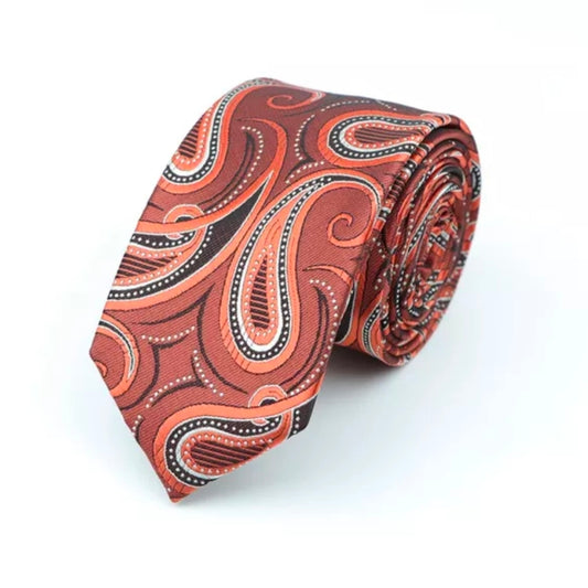 Rust Brown Paisley Floral Slim Neck Tie