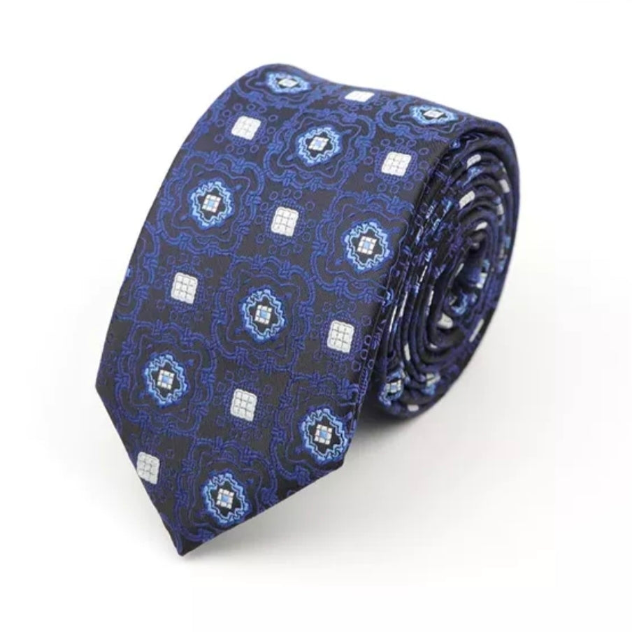 Dark Blue Pattern Slim Neck Tie