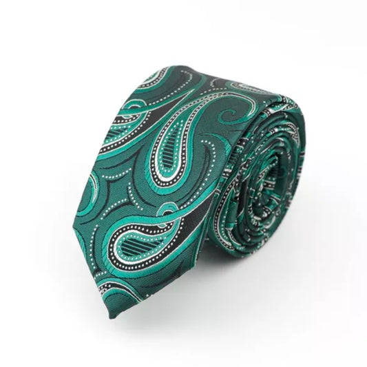 Green Paisley Floral Slim Neck Tie