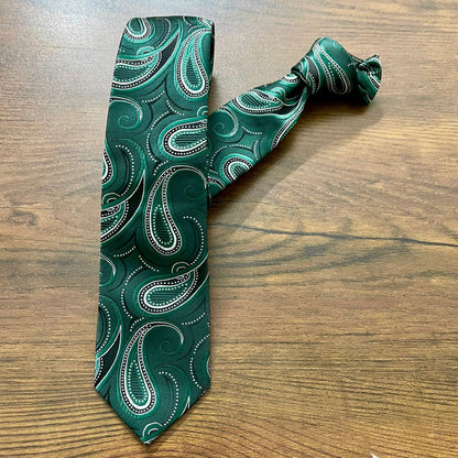 Green Paisley Floral Slim Neck Tie