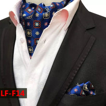 Load image into Gallery viewer, Men&#39;s Ascot Blue and Golden Floral Jacquard Woven Cravat Tie and Pocket Square Set