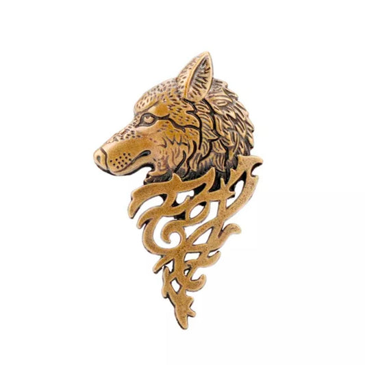 Golden Wolf head brooch lapel pin for men online in Pakistan