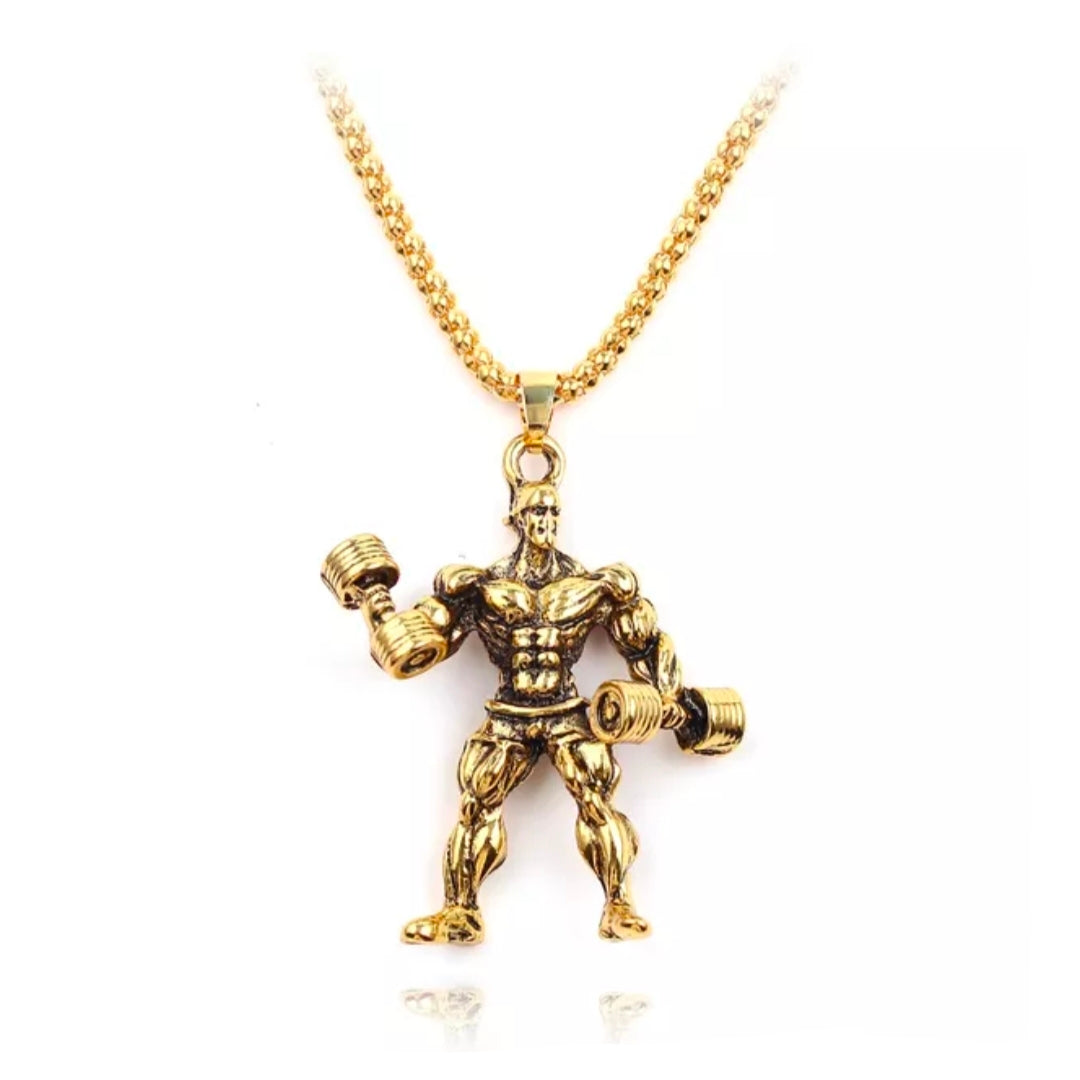 Body Builder With Dumbell Pendant (Antique Gold)