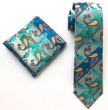 Load image into Gallery viewer, Blue And Green Paisley Tie Set For Men