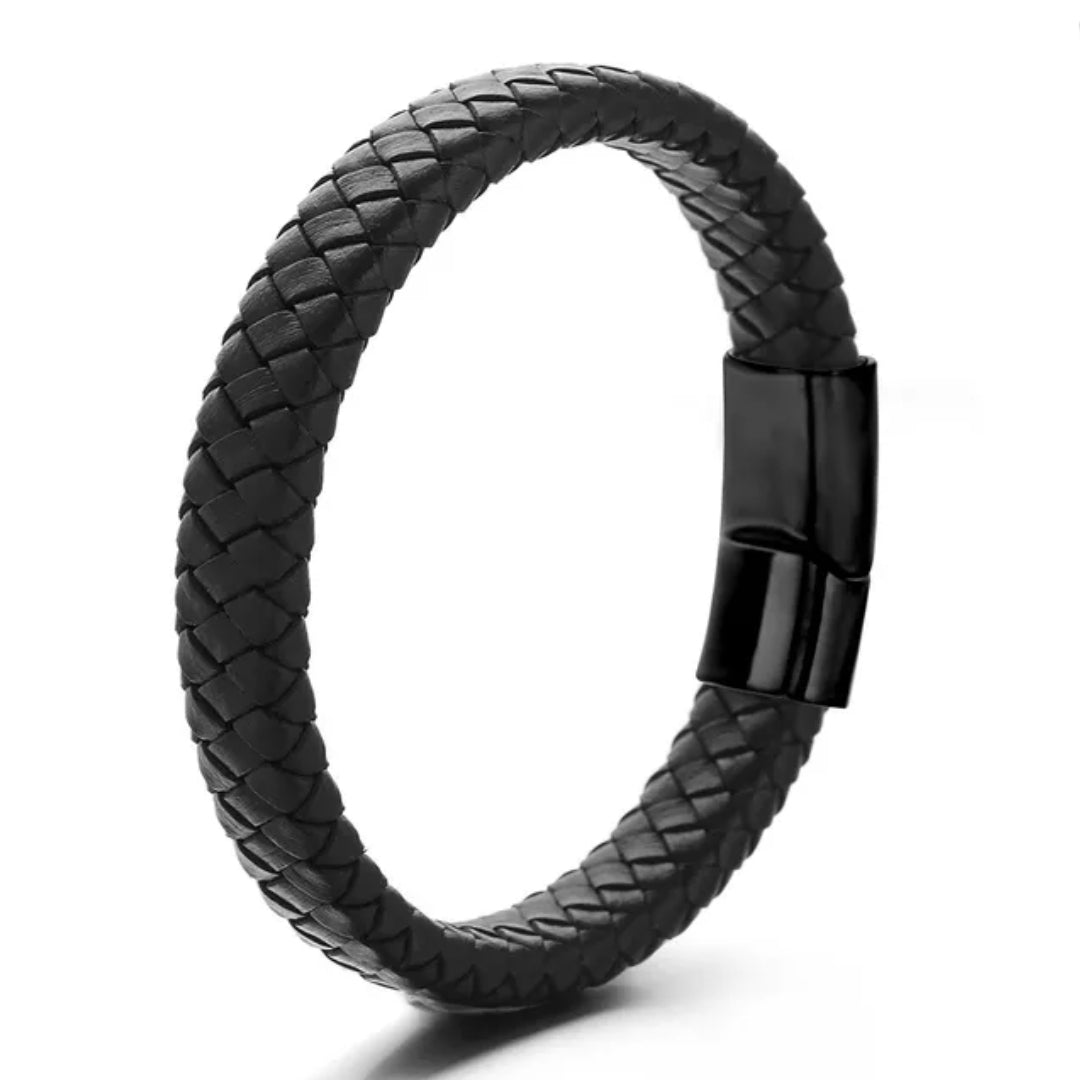 Black Braided Leather Bracelet For Men (Big Size)