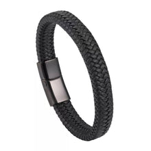 Load image into Gallery viewer, Black Braided Leather Bracelet For Men