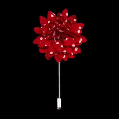 Red Polka Dots Flower Lapel Pin