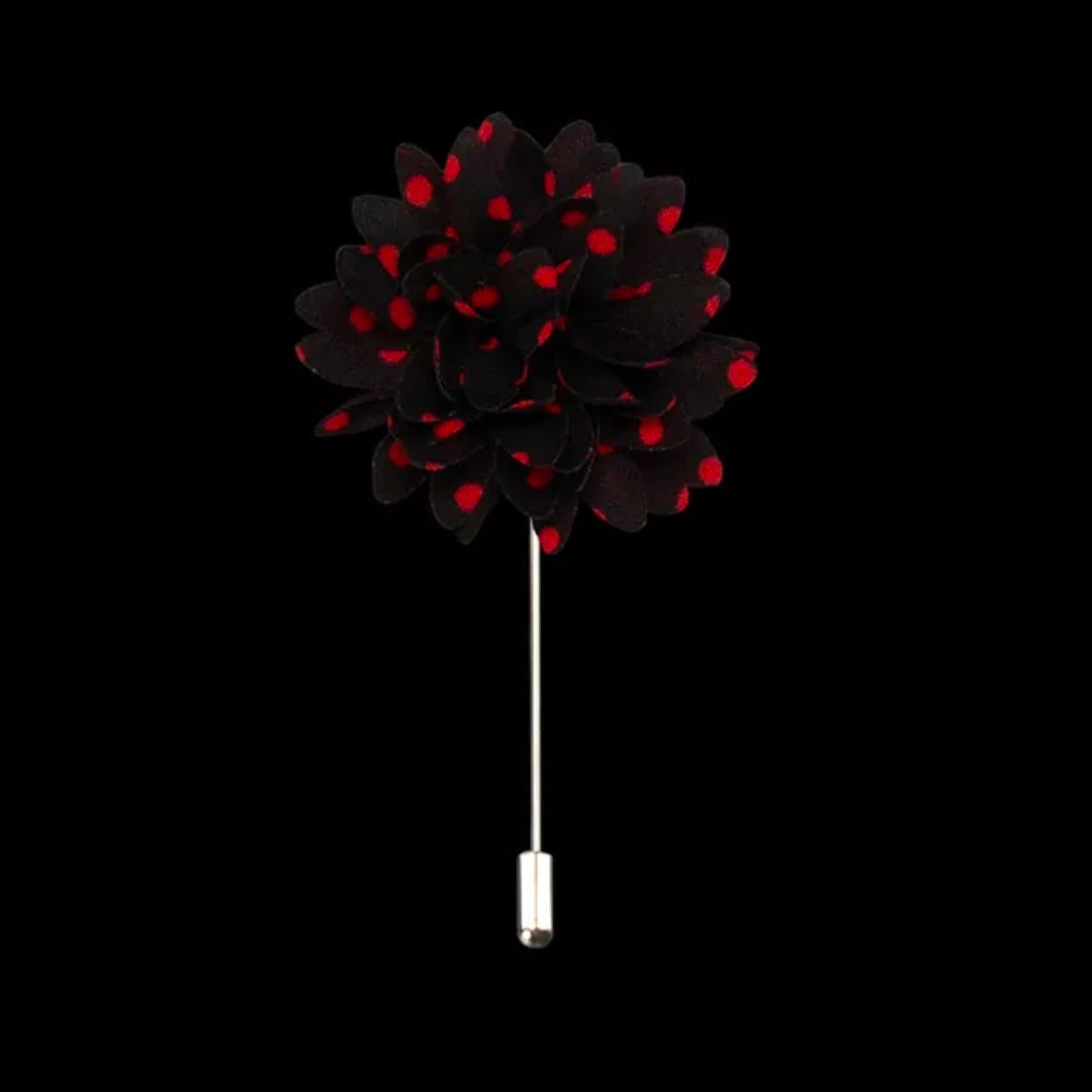 Black & Red Dots Flower Lapel Pin