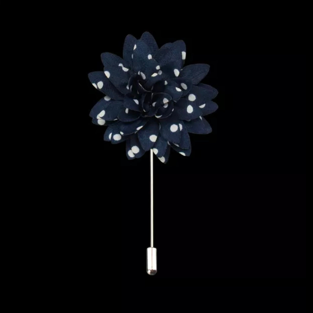 Blue Polka Dots Flower Lapel Pin