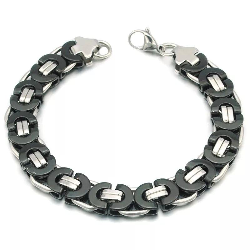Black & Silver Masculine Style Braided Link Chain Bracelet For Men online in Pakistan