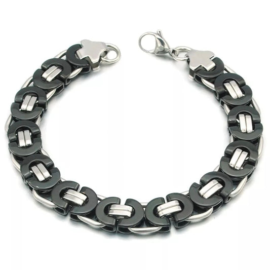 Black & Silver Masculine Style Braided Link Chain Bracelet For Men online in Pakistan