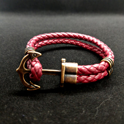 Maroon Anchor Rope Leather Bracelet For Men