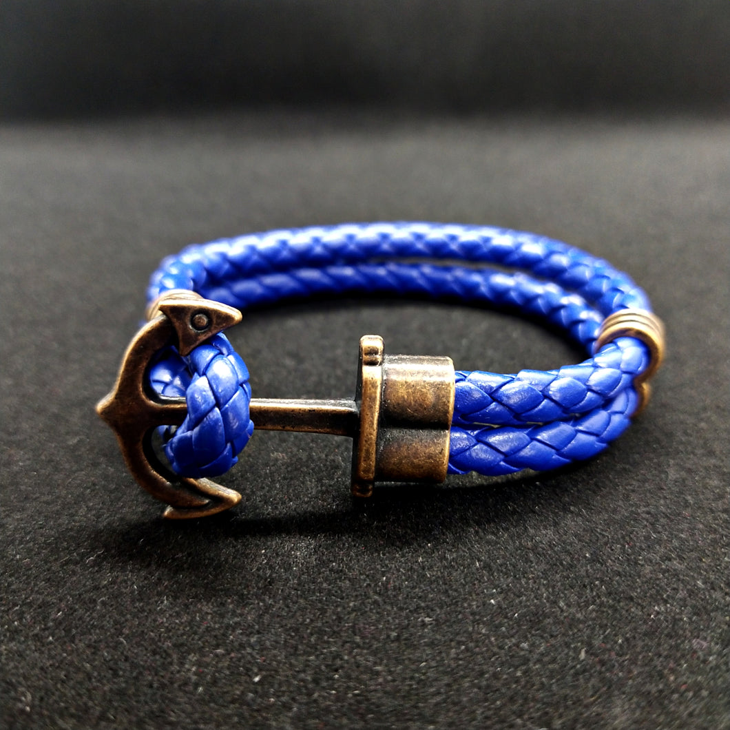 Blue Anchor Rope Leather Bracelet For Men