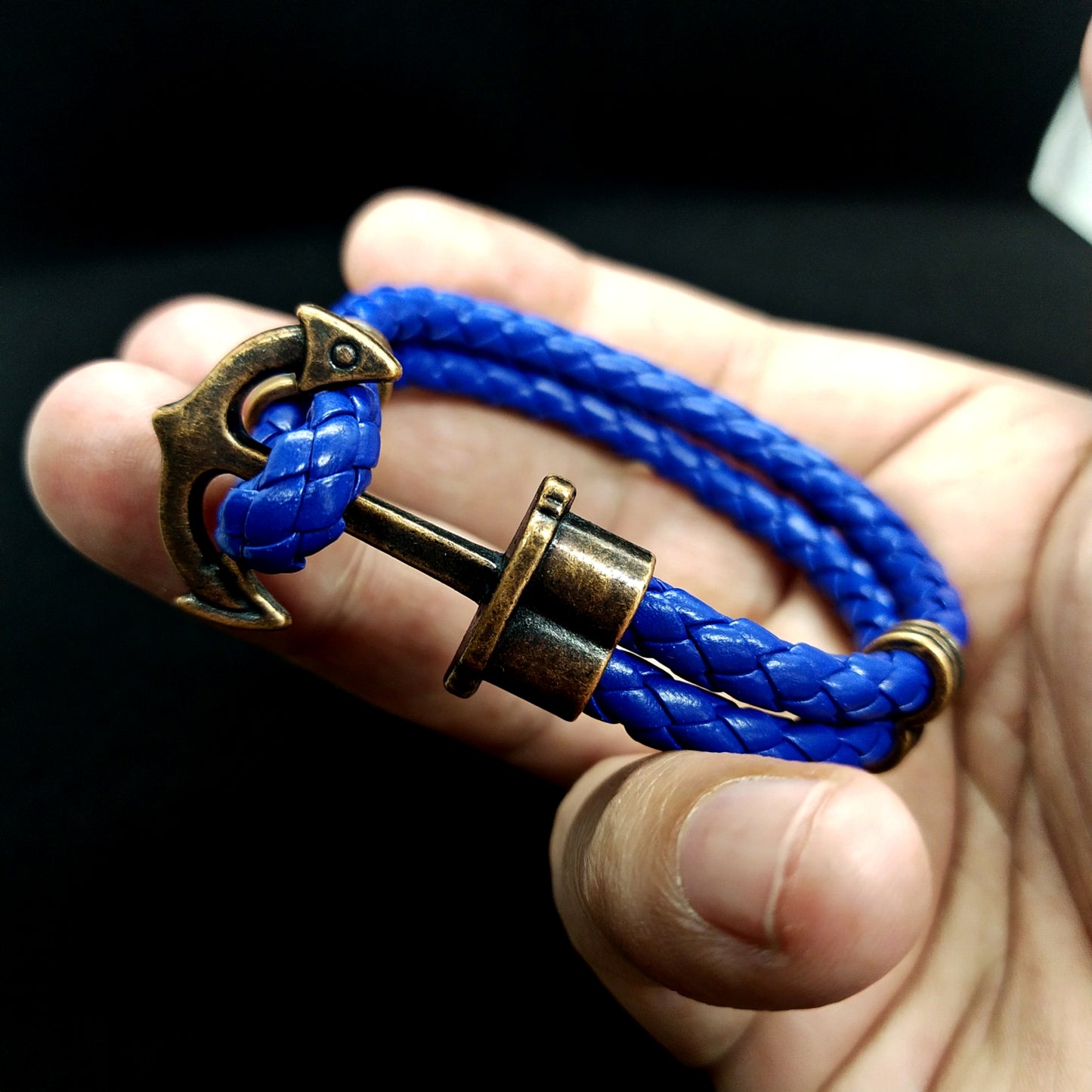 Blue Anchor Rope Leather Bracelet For Men