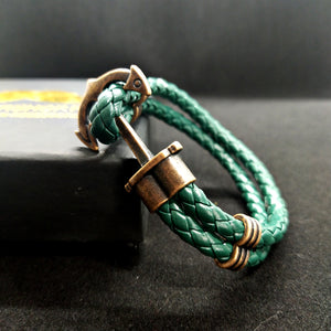 Green Anchor Rope Leather Bracelet For Men