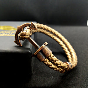Golden Anchor Rope Leather Bracelet For Men