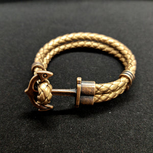 Golden Anchor Rope Leather Bracelet For Men
