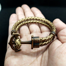 Load image into Gallery viewer, Golden Anchor Rope Leather Bracelet For Men