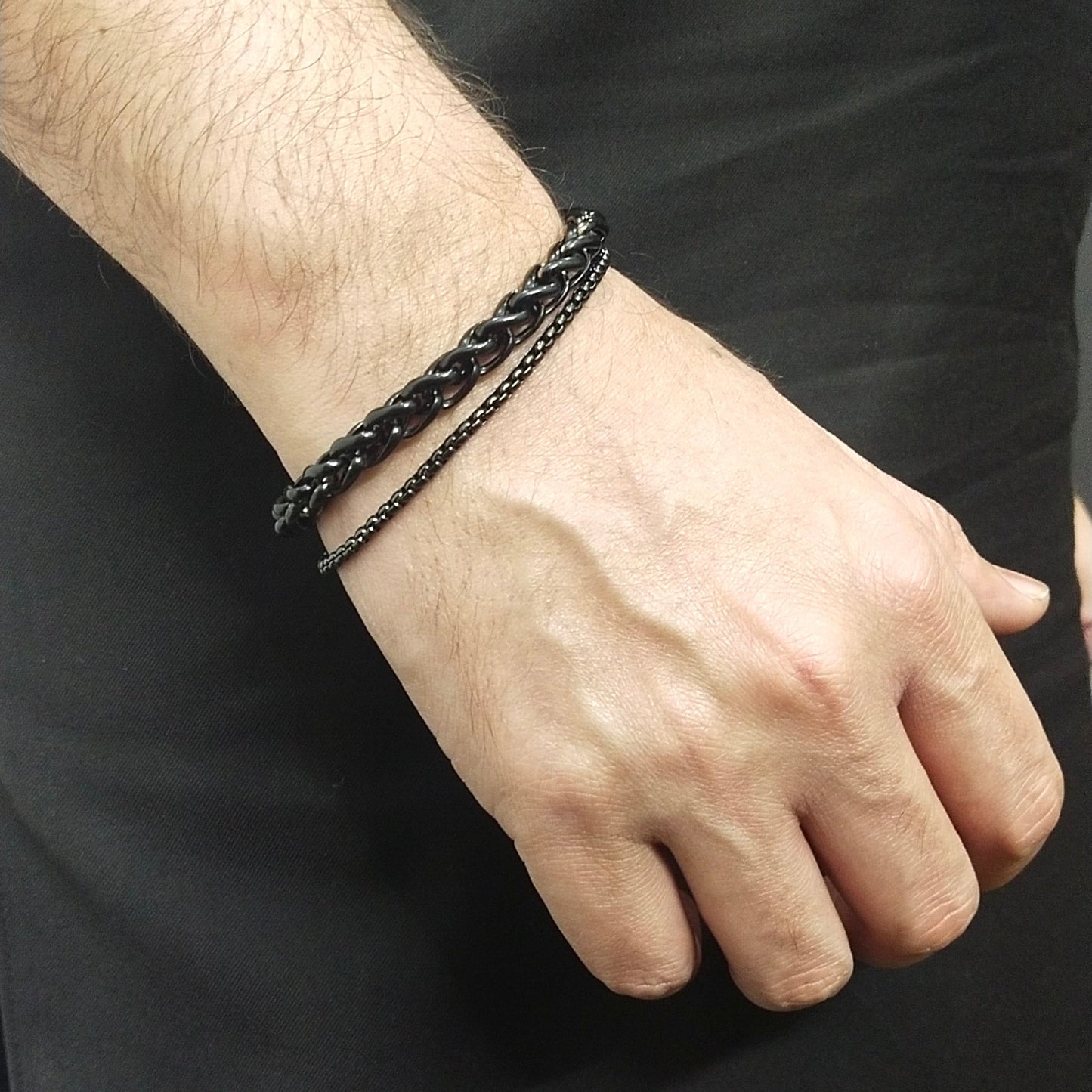 black stainless steel double chain bracelet for men in Pakistan