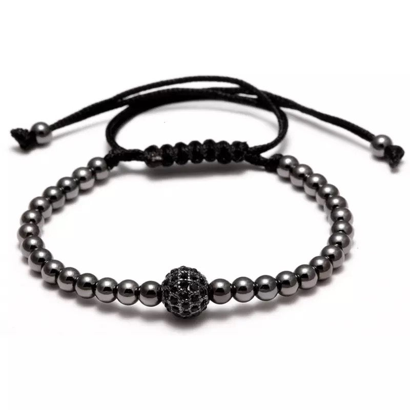 Black Cubical Zircon Paved Single Beads Bracelet