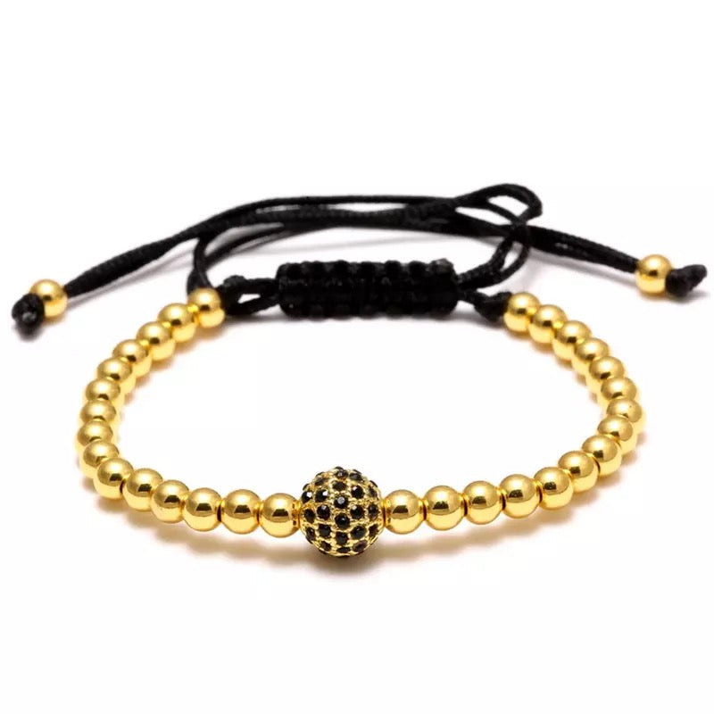 Golden Cubical Zircon Paved Single Beads Bracelet