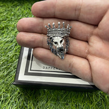 Load image into Gallery viewer, silver lion crown brooch lapel pin for men suit online in Pakistan