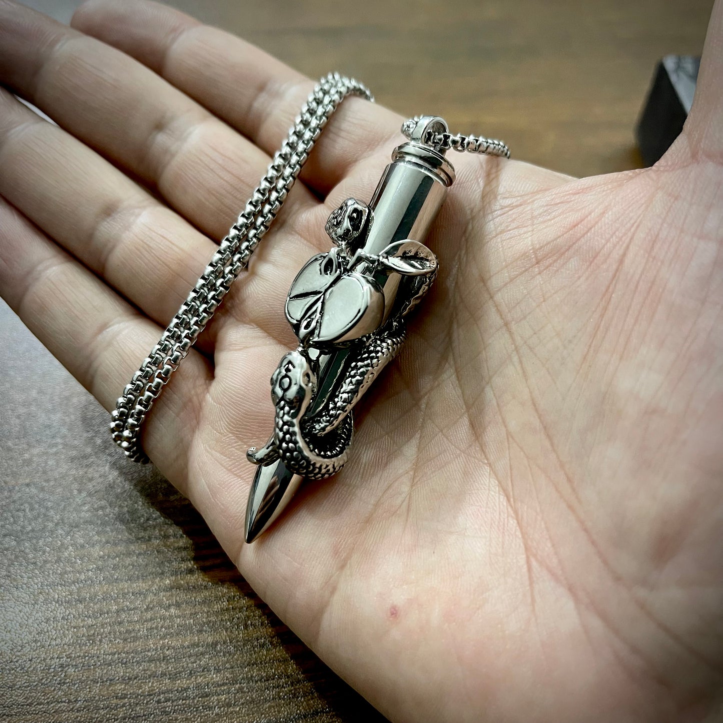Heavy Biker Snake Bullet Pendant Necklace For Men