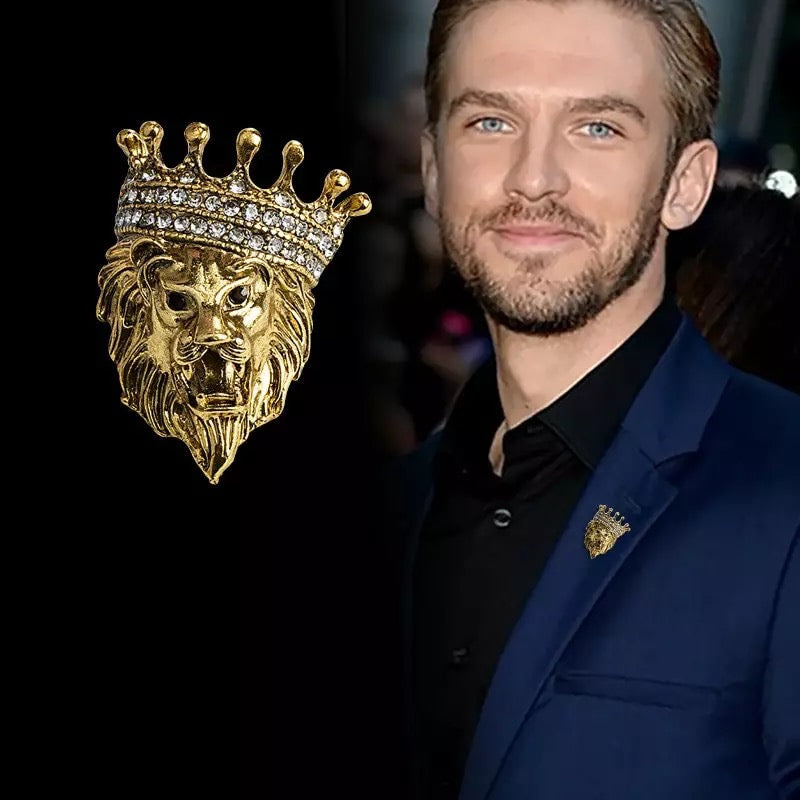 golden lion crown brooch lapel pin for men suit online in Pakistan