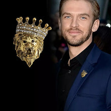 Load image into Gallery viewer, golden lion crown brooch lapel pin for men suit online in Pakistan